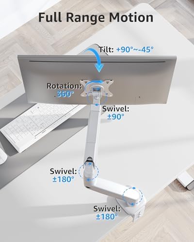 MOUNTUP Single Monitor Desk Mount Holds Screen up to 32 inch, Height Adjustable Monitor Arm, Full Motion Computer Monitors Stand with Clamp/Grommet Base, VESA Mounts Fit 4.4-19.8lbs Computer, White - Image 6