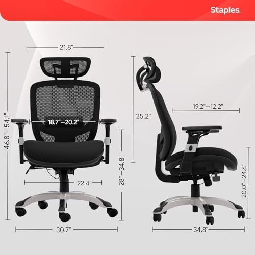 Staples Hyken Ergonomic Mesh Office Chair, Lumbar Support, Swivel, Black - Image 3