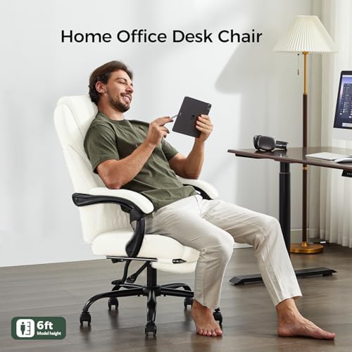 amseatec Big and Tall Office Chair with Footrest, Lumbar Support, White - Image 5