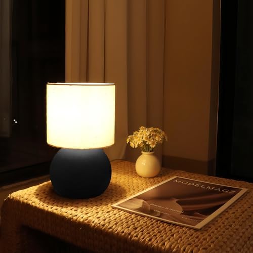 Modern Small Table Lamp Set of 2, Minimalist Metal Nightstand Bedside Lamps with One-Button Inline Switch, 6.2×6.2×10.4 Inch Desk Light for Bedroom, Living Room, Including Light Bulb (Black) - Image 4