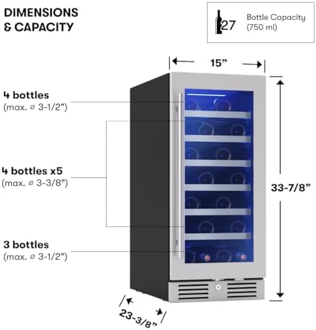 Zephyr Presrv 15 Inch Slim Wine Fridge Beverage Refrigerator Under Counter - Image 3