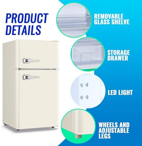 Mini Refrigerator with Freezer Small Fridge Double Door Side Drink Holder Adjustable Glass Shelves, Plastic Crisper, 7 Level Temperature Control for Bedroom, Office, Apartment White - Image 4