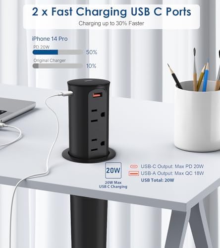Jgstkcity Pop Up Outlet for Countertop,2.5in Hole,ETL Listed,Black - Image 2