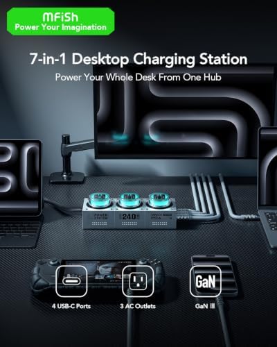 MFish E-Tank 7-in-1 Desktop Charging Station, 240W Max GaN USB-C Charger - Image 2
