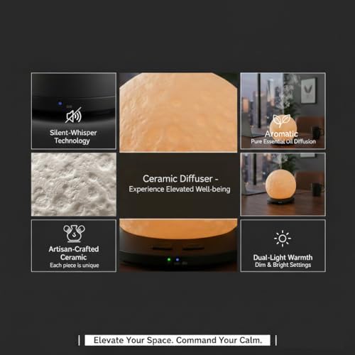 Moonlight Zen 200ml Ceramic Essential Oil Diffuser – Ultrasonic Aromatherapy Moon Lamp with 6H Mist, 3-Timer Settings, Auto-Shutoff & Amber LED Glow – Artisanal Lunar Decor for Home, Office & Spa - Image 3