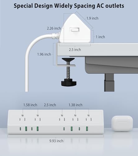 Jgstkcity Desk Clamp Power Strip USB C 45W,8 USB,10FT Cable,White - Image 7