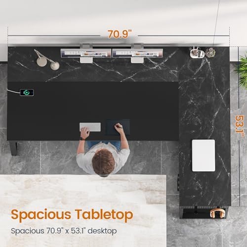UPOSOJA 71" L Shaped Executive Desk, Office Desk with Storage Drawers - Image 2