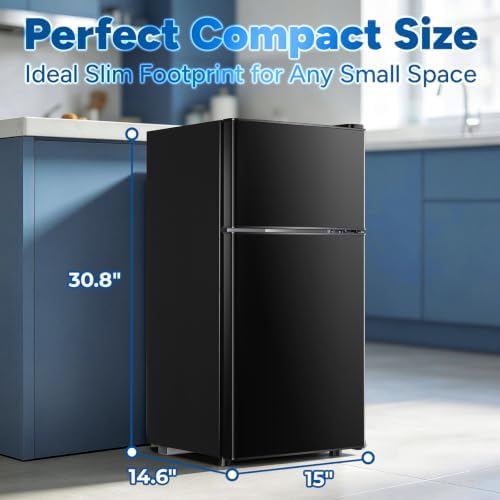 DEMULLER 2.4 Cu.Ft Small Refrigerator with Freezer Mini Fridge Removable Plastic Shelves Ideal for Apartment,Dormitory Black - Image 2