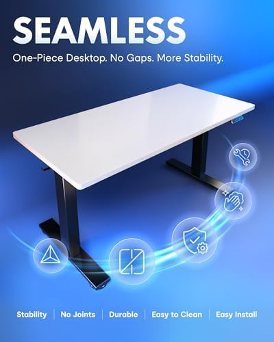 FLEXISPOT EN1 One-Piece Standing Desk, Electric Adjustable with 4 Memory Presets, 176 LBS Capacity, Stable & Quiet, Seamless Desktop for Home Office & Dual Monitors, 48"x30" White - Image 3