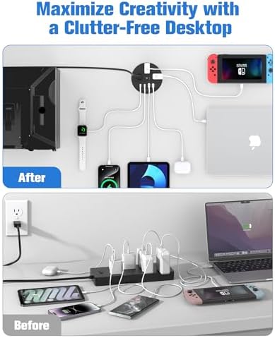 100W USB C Desktop Power Grommet, Double-Side 4 USB 5 Outlets (15Amp) - Image 5