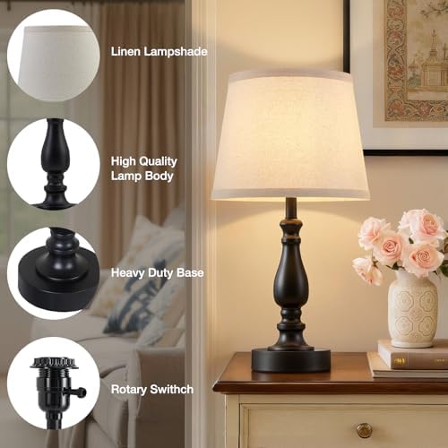Lamp for Bedroom Set of 2 - 19" Small Bedside Table Lamps with Rotary Swithch - Modern Lamps for Living Room Night stands - Desk Lamps for Home Office End Tables with Fabric Linen shade for Reading - Image 4