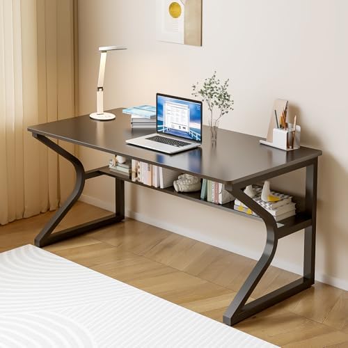 OSCHF 47.3-Inch Writing Desk with Storage Shelf, Black by OSCHF