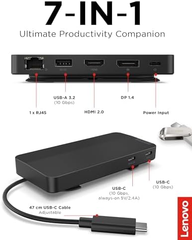 Lenovo USB-C Dual Display Travel Dock - 7 Ports, Integrated Cable, Universal Compatibility, Two displays at 4K - Black - Image 7