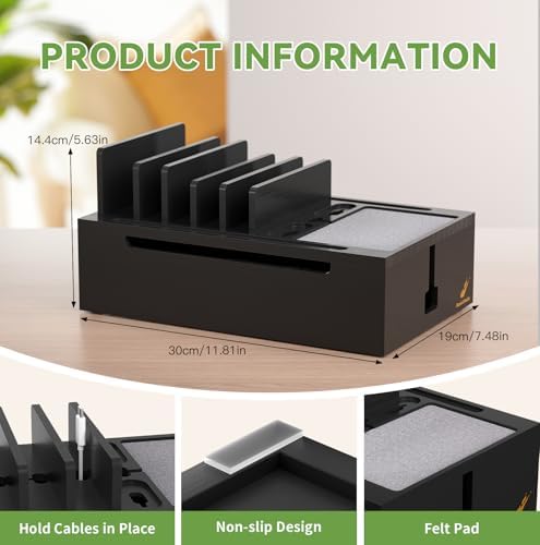 Pezin & Hulin Bamboo Charging Station-Black, (No USB Charger and Cables) - Image 4