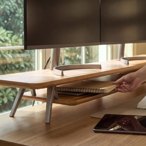 Fenge Dual Monitor Stand Riser, Wooden Desk Shelf with 2-Tier Storage - Image 5