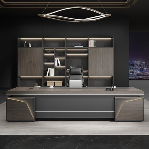 Executive Office Desk with Storage Cabinet,Modern l Shaped Executive Desk,50MM Thick Desktop for CEO Office, Reception & Commercial Workspace - Image 7