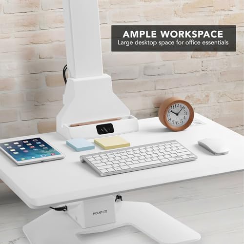 Mount-It! Triple Monitor Electric Standing Desk Converter - 3 Monitor Standing Desk is Height Adjustable, Sit-Stand Converting Desk for Home, Office Monitor Mounts Fits Screens up to 32" White - Image 6