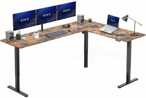 VIVO Rustic Vintage Brown 84 x 63 in Corner Standing Desk, DESK-E3CTBN-84 by VIVO