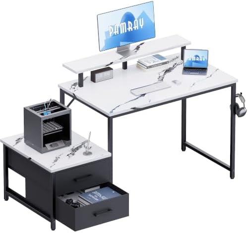 Pamray 50 Inch Small Computer Desk with Drawers and Storage by PAMRAY