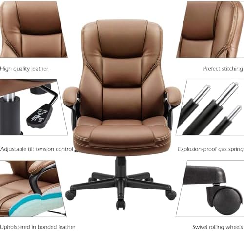 Furmax Office Executive Chair High Back Adjustable Managerial Home Desk Chair, Swivel Computer PU Leather Chair with Lumbar Support (1, Light Brown) - Image 4