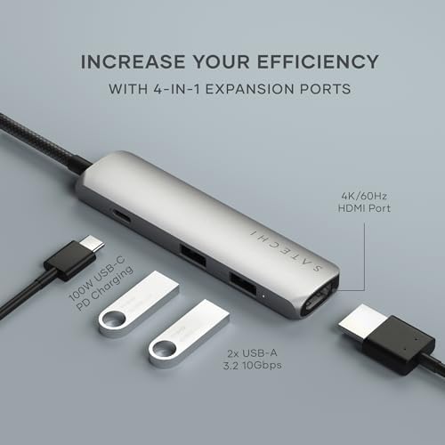 Satechi 4-in-1 USB-C Hub, 4K/60Hz HDMI, 100W PD Charging, Space Gray - Image 2