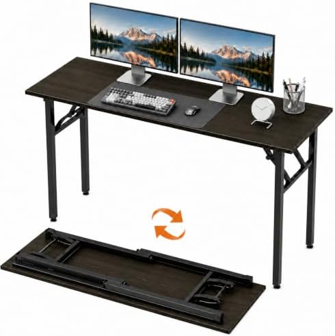 Folding Table Computer Desk - 55.1" No Assembly Folding Desk Design and Foldable Office Desk, Small Desk for Bedroom, Compact Storage Portable Use for Dorm and RV Small Space, Dark Oak by HMFOR