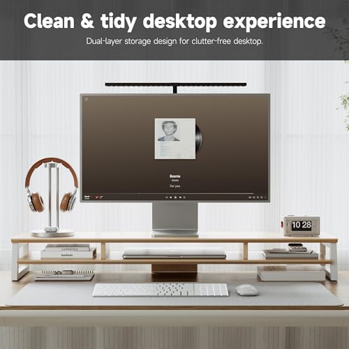 Dual Monitor Stand Riser for Desk, 41.7 Inch Large 2 Tier Computer Monitor Stand for 2 Monitors, Desktop Storage Organizer Shelf with Keyboard Space for Laptop PC Printer, Beige - Image 3