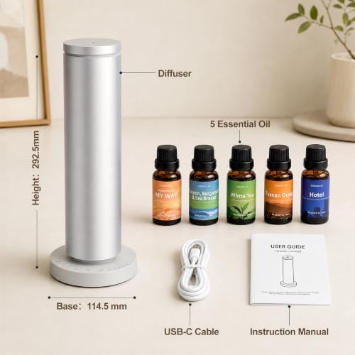 COFUN Waterless Essential Oil Diffuser, Wireless, Aluminum Housing, Silver - Image 3
