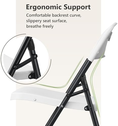 Folding Chairs 12 Pack, Outdoor Folding Chairs for Outside Indoor, Portable 350 lbs Capacity Heavy Duty Plastic Metal Foldable Chairs Commercial Seating for Picnic, Party, Patio, White - Image 6