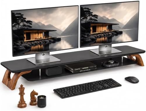 42.5''Dual Monitor Stand Riser for 2 Monitors with Acacia Wood, Black by AothiaSimpleNaturalUnique