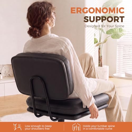 COMHOMA Home Office Desk Chair with Comfy Lumbar Support, Small Vanity Chair with Wheel for Bedroom, Thick Padded & Armless, 19.1"-25.4" Height Adjustable, Soft PU Leather, Black - Image 3