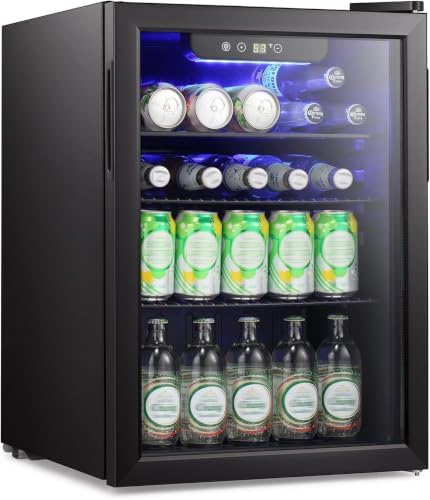 Antarctic Star Mini Fridge-95 Can Beverage Refrigerator Wine Cooler Clear Front Glass Door Small Drink Touch Screen for Soda Beer Bar Office Home 2.6 cu.ft by AntarcticStar