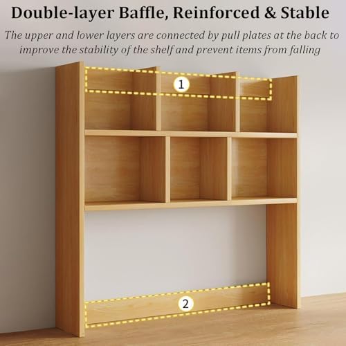 Wooden Desktop Bookshelf, Countertop Hutch Bookshelf, Comupter Desk Hutch Organizer with Shelves, Freestanding Bookcase for Home Office Dorm Room(39.3'', White) - Image 6