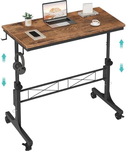 Small Portable Rolling Standing Desk - 32 Inch Adjustable Height Mobile Stand Up Desks with Wheels for Treadmill Walking Pad, Teacher Podium for Classroom, Couch Sofa Side Laptop Table, Rustic Brown by Unknown