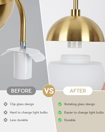 LMS Modern Gold Table Lamp with White Glass Globe, Gold Desk Light Bedside Lamp with Brushed Brass Finished for Living Room Office Nightstand, Dimmable Switch - Image 3