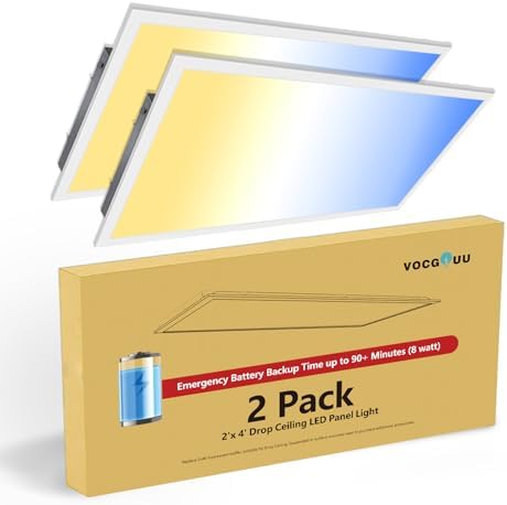 2 Pack 2x4 LED Flat Panel Light with Emergency Battery Backup by VocgoUULighting