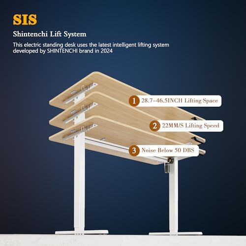 Shintenchi Standing Desk, Height Adjustable Electric Sit Stand up Desk, Ergonomic Rising Computer Table, 48x24 Inch Modern Lift Gaming Desk Workstation for Home Office, White & Walnut - Image 7