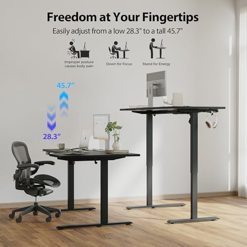 Agilestic 63 x 35 Inch Corner L Shaped Electric Standing Desk, Black - Image 6