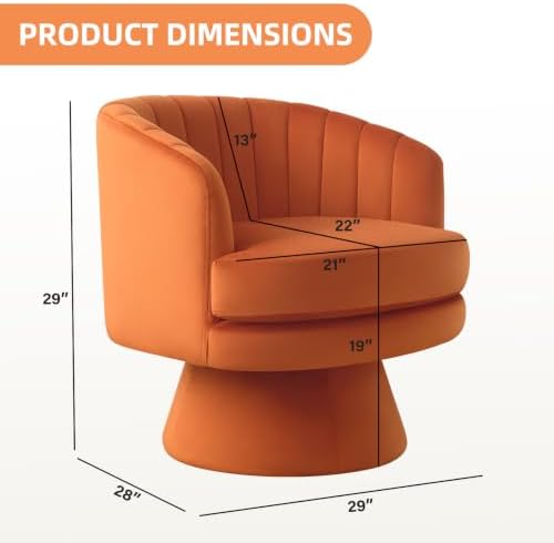 CANMOV Swivel Accent Chair with Armrest, Modern 360 Degree Swivel Barrel Chair with Curve Back and Soft Cushion, Comfy Velvet Round Armchair Single Sofa for Living Room, Bedroom, Orange - Image 2
