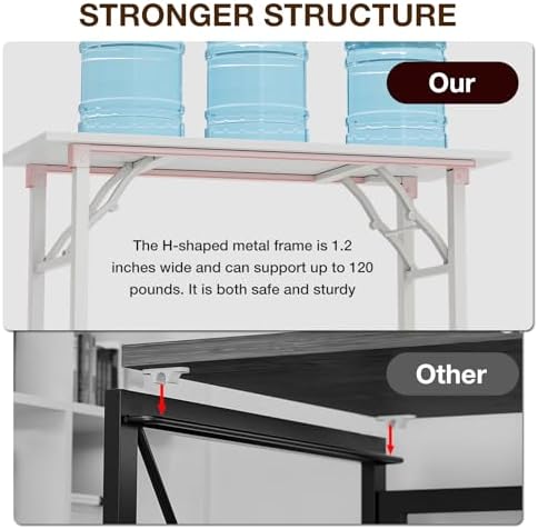 TEMI Long Computer Desk Folding Table - 55.1" Foldable Office Desk, No Assembly, Perfect Writing Table for Bedroom or Apartment, Portable Large Desk or Study Table with Compact Design, White Ash - Image 6