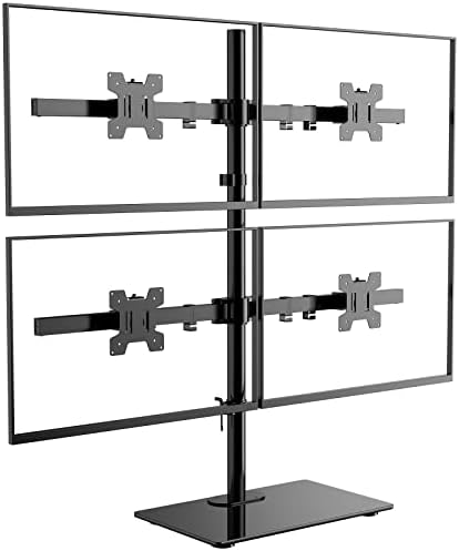 WALI Freestanding Quad Monitor Mount for 17-27 Inch Screens, Fully Adjustable 4 Monitor Stand with Swivel, Tilt, Rotation, Glass Base, Max Load 22 lbs per Arm (GMF004), Black by WALI