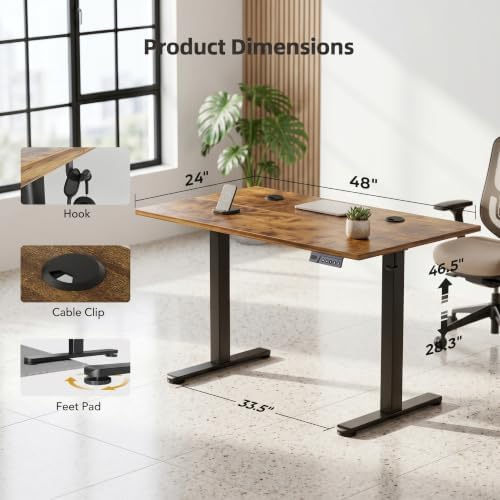 Claiks Electric Standing Desk 48x24 Inch Adjustable Desk, Rustic Brown - Image 3