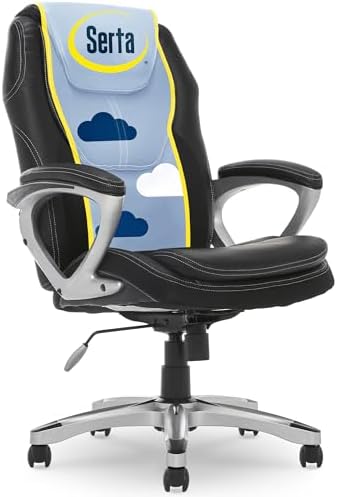 Serta Ergonomic Executive Office Chair, Padded Arms Mesh Back Leather Chair by Serta
