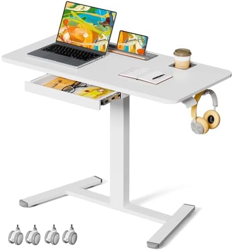40"×20" Mobile Desk with Drawer, Rolling Desk with Storage by JYLHJOYSEEKER