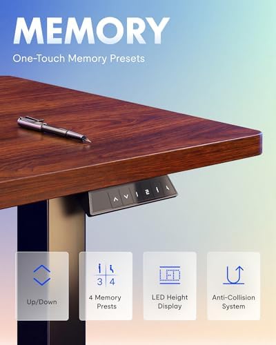 FLEXISPOT EN1 One-Piece Standing Desk, Electric Adjustable with 4 Memory Presets, 176 LBS Capacity, Stable & Quiet, Seamless Desktop for Home Office & Dual Monitors, 60"x24" Mahogany - Image 6