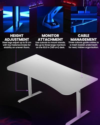 Arozzi Arena Ultrawide Curved Gaming Desk White - Image 4