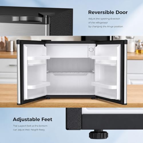 Antarctic Star Compact Refrigerator Mini Fridge with Single Reversible Door,Wire Shelf,Defrost Button, for Bedroom/Office/Dorm,1.3 Cu. Ft,Steel - Image 4