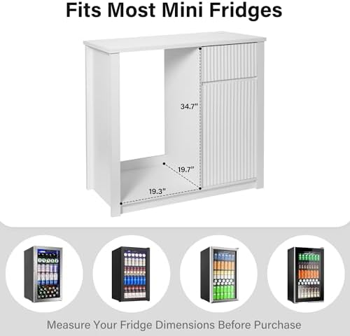 Mini Fridge Cabinet with Storage & Power Outlet, Coffee Bar Cabinet, White - Image 3