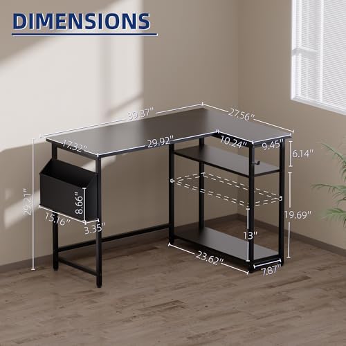 Pamray 40 Inch L Shaped Computer Desk with Reversible Side Storage Shelves, Small Corner Desk for Small Space Home Office, Writing Study Table PC Desk for Bedroom, Grey - Image 3