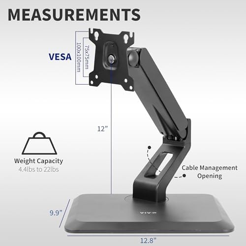 VIVO Premium Single 17 to 32 inch VESA Monitor and Touch Screen Desk Stand with Rotating Base, Freestanding Pneumatic Height Adjustable Arm, 12 inch Maximum Screen Height, Black, STAND-V001R - Image 6